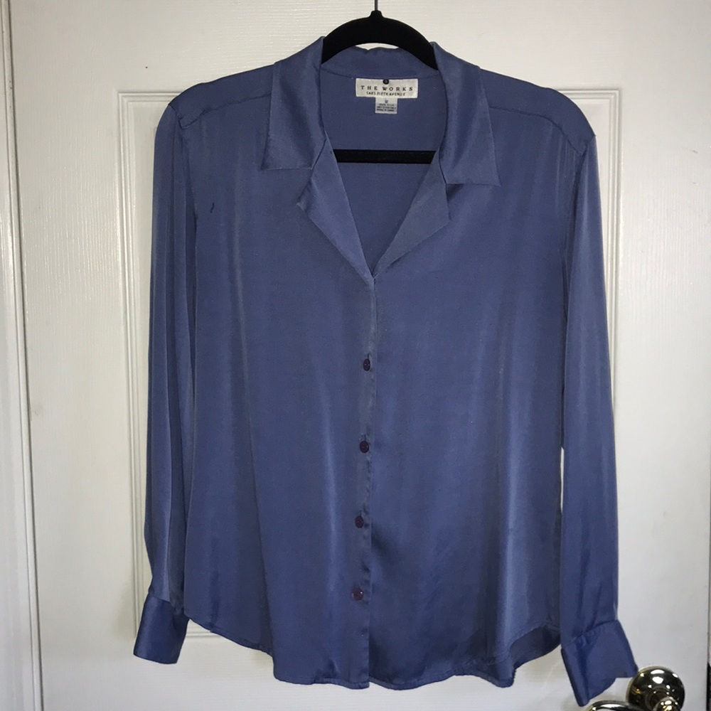 Saks Fifth Avenue The Works Blue 100% Silk Blouse